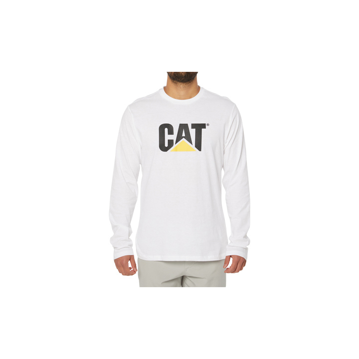 Caterpillar Clothing South Africa - Cat Men's Original Fit Ls Logo T-Shirts White FV4159780